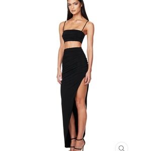 NWT Nookie Aria Skirt High Slit Maxi Asymmetrical Black Sm